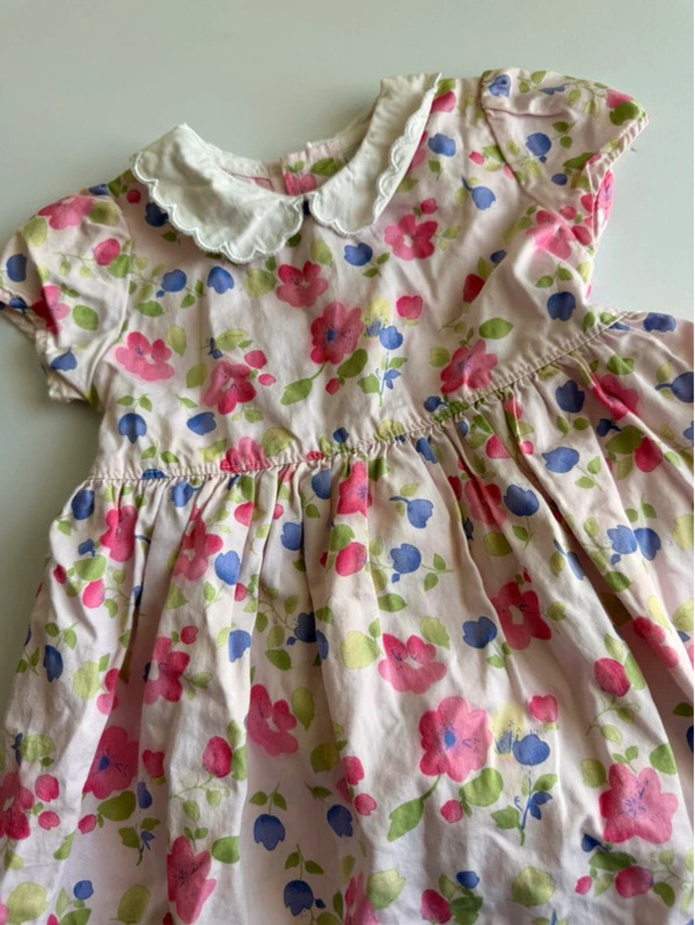 Vintage Signature Little Me Size 18 Months Pink Floral Peter Pan Collar Dress